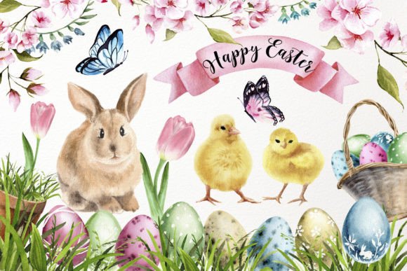 Watercolor Easter Egg Clipart. Bunny PNG Graphic Illustrations By WatercolorGardens