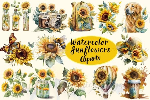 Watercolor Sunflowers Clipart Bundle 2 Graphic Illustrations By Creation By HB