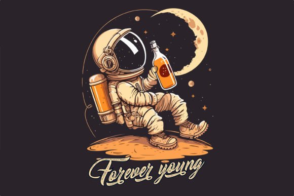 Astronaut Vector T-shirt Forever Young Grafika Projekty Koszulek Przez Fractal font factory
