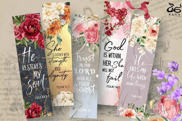 Printable Bible Verses Bookmarks Set#101 Graphic Print Templates By Nann Digital Art