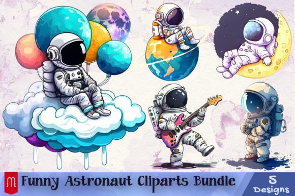 Funny Astronaut Cliparts Bundle Graphic Crafts By Mirteez