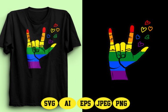 ASL Love You Hand with Pride Flag 6 Graphic T-shirt Designs By fatimaakhter01936