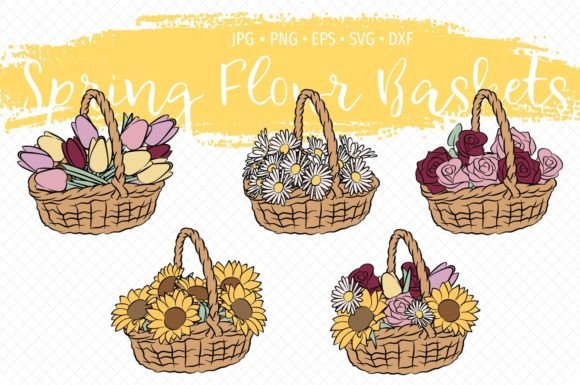 Baskets with Spring Flowers Bundle Grafik Druckbare Illustrationen Von Scimmia Clipart