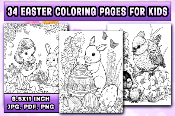 Easter Holiday Coloring Pages Gráfico Páginas y libros de colorear para niños Por Ministed Night