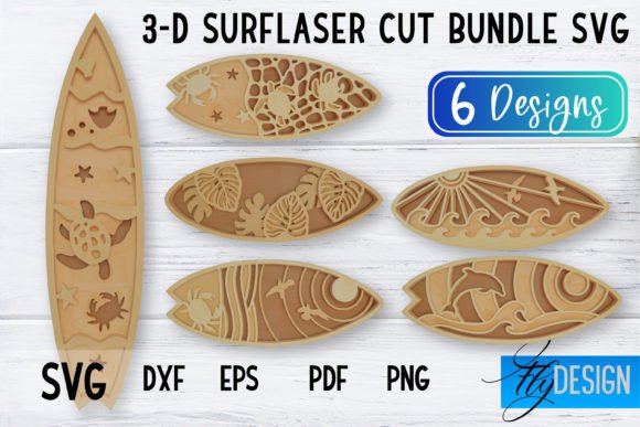 3D Surf Laser Cut SVG | Summer SVG | SVG Graphic Crafts By flydesignsvg