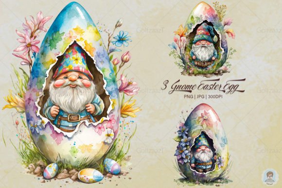 Fairy Gnome in Easter Egg Sublimation Grafik Druckbare Illustrationen Von GolfzaazT