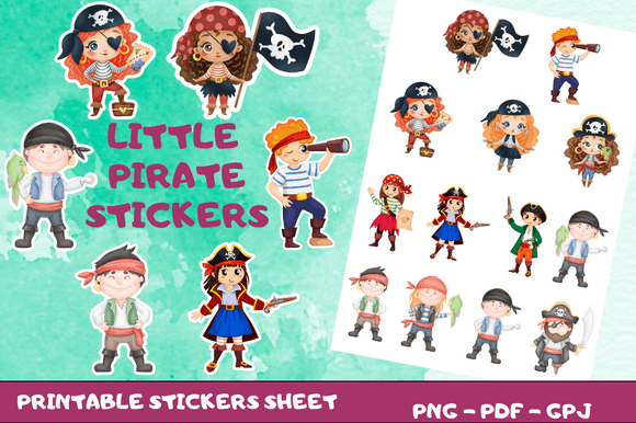 Little Pirate Printable Stickers Illustration Modèles Graphiques Par STARS KDP