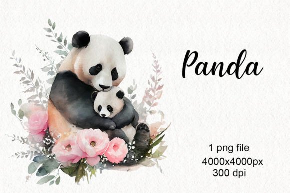 Panda Bear with Flowers Clipart Png Illustration Généré par IA Par DreamLoudArt