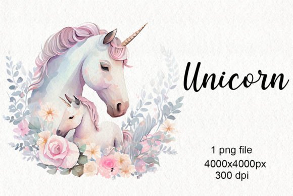 Unicorn with Flowers Clipart Png Illustration Généré par IA Par DreamLoudArt