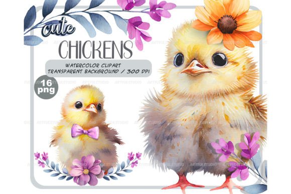 Watercolor Cute Baby Chickens Clipart Grafik Druckbare Illustrationen Von ArtfulStudio