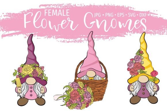 Female Gnomes with Spring Flowers Bundle Graphic Illustrations By Scimmia Clipart
