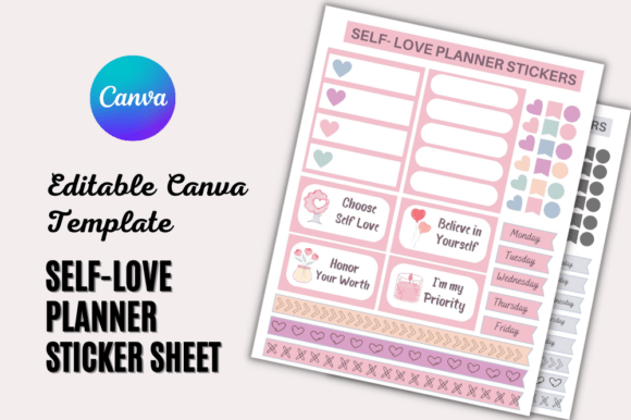 SELF-LOVE PLANNER STICKER SHEET TEMPLATE Graphic Print Templates By Dreamwings Creations