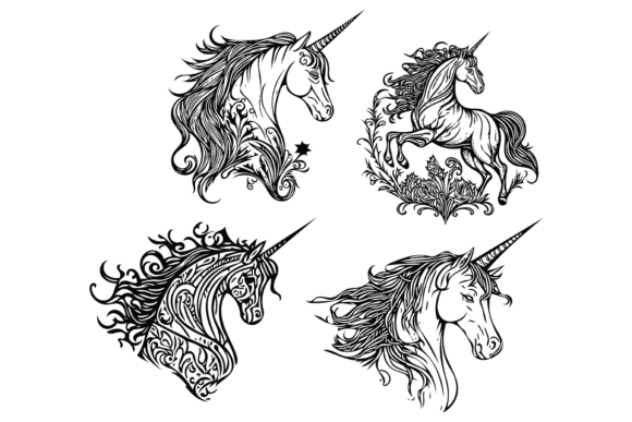 Unicorns - Set of 4 - SVGs & PNGs Graphic Objects By Alavays
