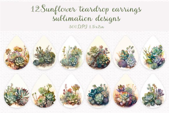 Watercolor Succulents Teardrop Earrings Graphic Crafts By JulijaArtStudio