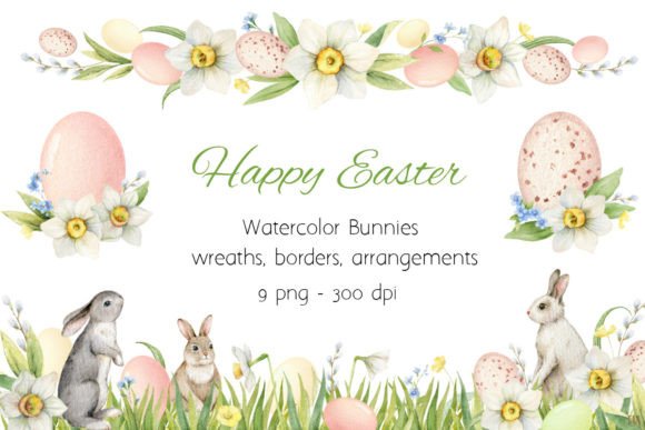 Happy Easter. Watercolor Cliparts Gráfico Ilustraciones Imprimibles Por Elena Medvedeva