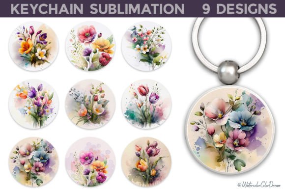 Spring Floral Keychain Bundle Graphic Crafts By WatercolorColorDream