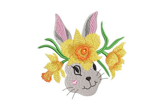 Easter Bunny with Daffodils Ostern Stickereidesign Von EmbArt
