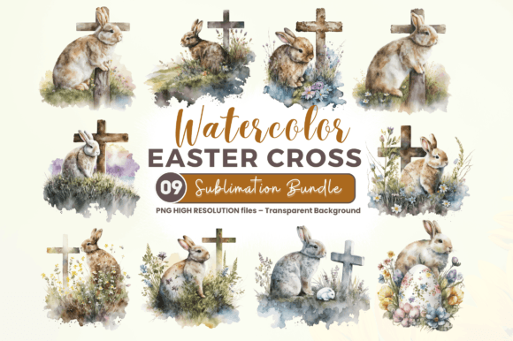 Watercolor Easter Cross with Bunny Clipa Graphic Illustrations By Regulrcrative