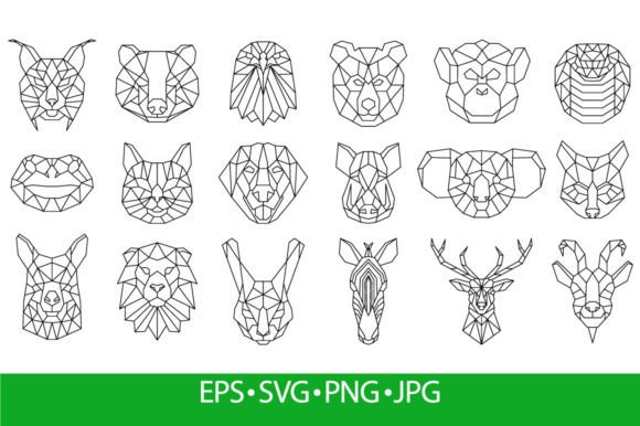 Linear Polygonal Animal Bear, Snake, Dog Graphic Illustrations By winwin.artlab