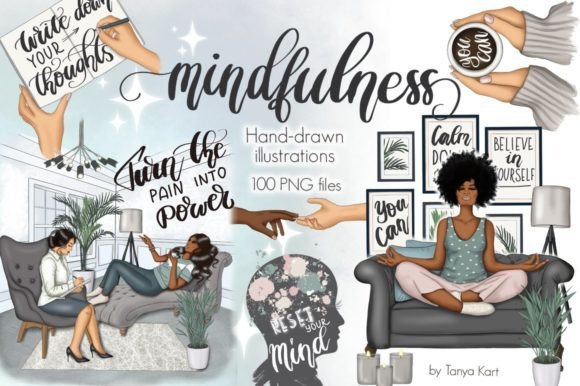 Mental Self Care Clipart & Pattern Graphic Illustrations By Tanya Kart