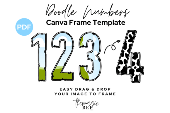 Doodle Numbers Editable Canva Frame Gráfico Plantillas de Impresión Por The Magic Bee Studio