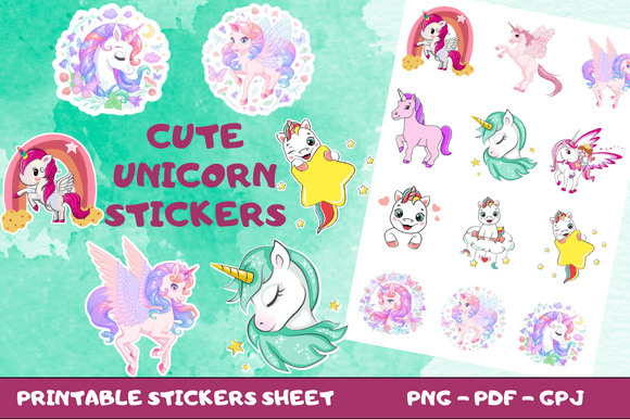 Cute Unicorn Printable Stickers Illustration Modèles d'Impression Par STARS KDP