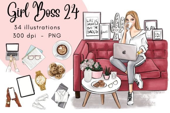 Girl Boss 24 Fashion Clipart Set Grafika Ilustracje do Druku Przez Parinaz Wadia Design