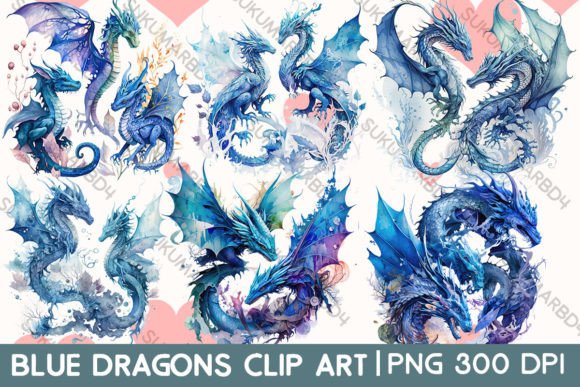 Blue Dragons Vector Clipart Grafika Ilustracje do Druku Przez sukumarbd4