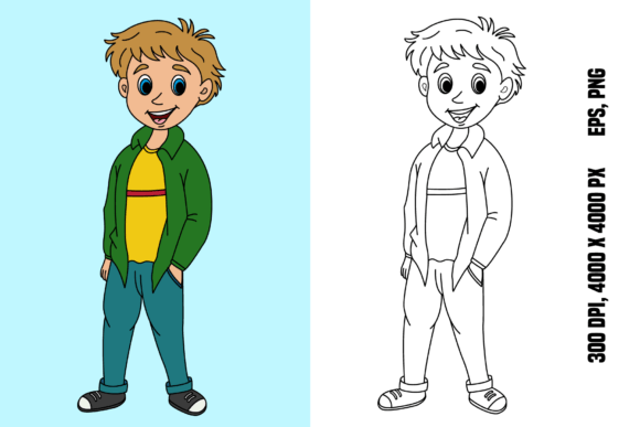 Cheerful Boy in a Shirt for a Coloring Graphic Coloring Pages & Books Kids By YuliDor