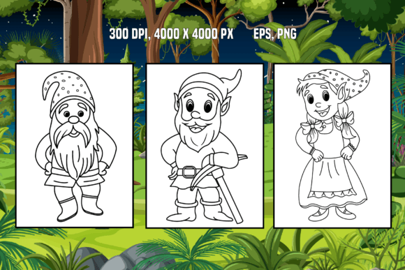 Fairytale Funny Gnomes for Coloring Page Graphic Coloring Pages & Books Kids By YuliDor