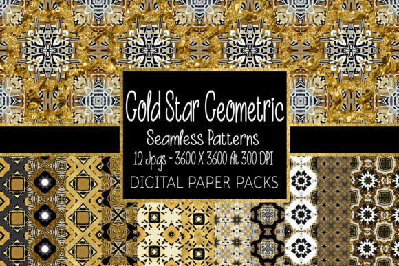 Gold Star Geometric Seamless Patterns Illustration Modèles de Papier Par Digital Paper Packs