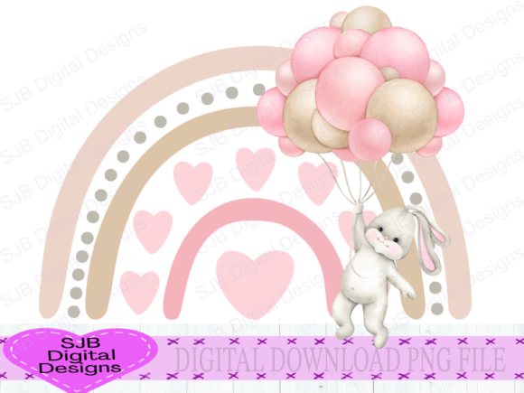 New Baby Girl Bunny Rainbow Watercolor Graphic Illustrations By SJB Digital Designs