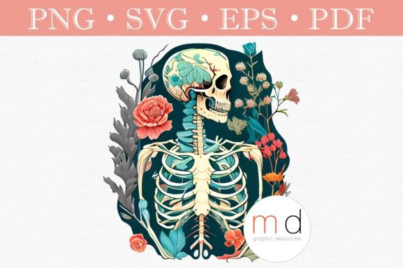 Whimsigoth Pink Floral Skeleton Svg Png Graphic Illustrations By Marie Dricot