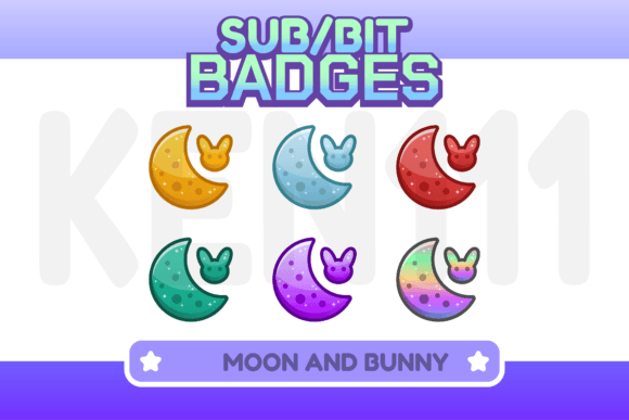 Moon and Bunny Twitch Badge Graphic Icons By KEN111
