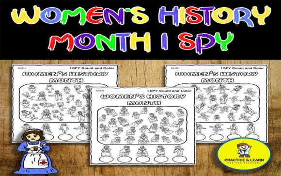 Women's History Month Activities I SPY Grafik Ausmalseiten & Malbücher für Kinder Von Practice & Learn