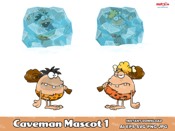 Caveman Cartoon Mascot Characters 1 Gráfico Ilustraciones Imprimibles Por HitToon