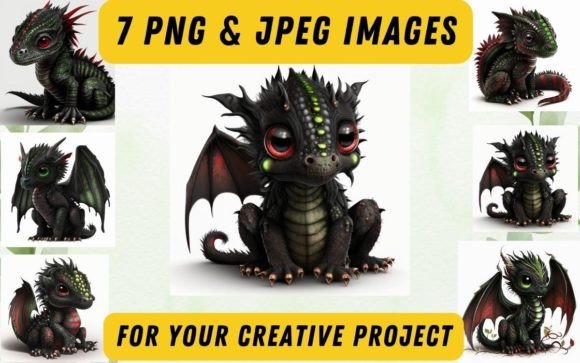 Cute Black Dragon Wall Art JPEG & PNG Graphic AI Illustrations By A Design