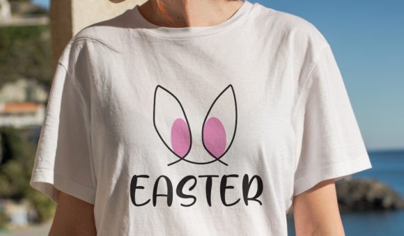 Happy Easter Bunny Line Art Typography Gráfico Designs de Camisetas Por Art Studio