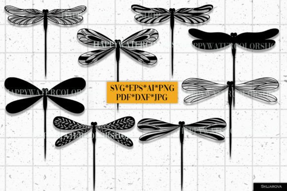 Dragonfly Silhouette SVG, EPS, PNG Grafik Druck-Vorlagen Von HappyWatercolorShop