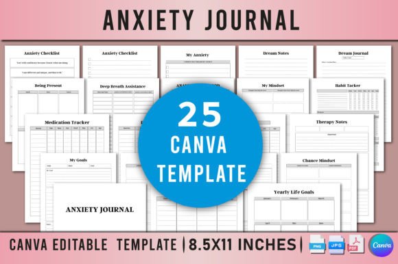 Editable Anxiety Journal for Canva Gráfico Interiores KDP Por Shumaya