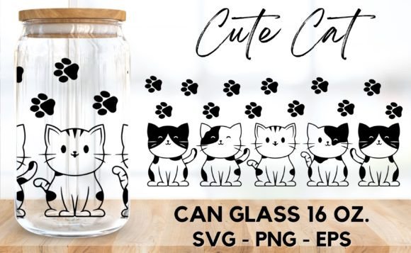 Cute Cats Libbey Glass Svg Graphic Crafts By BlackSnowShopTH
