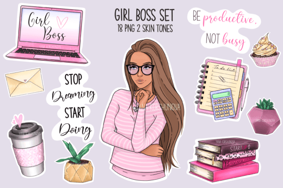 Girl Boss Clipart, Boss Lady Stickers Afbeelding Afdrukbare Illustraties Door YanaArt