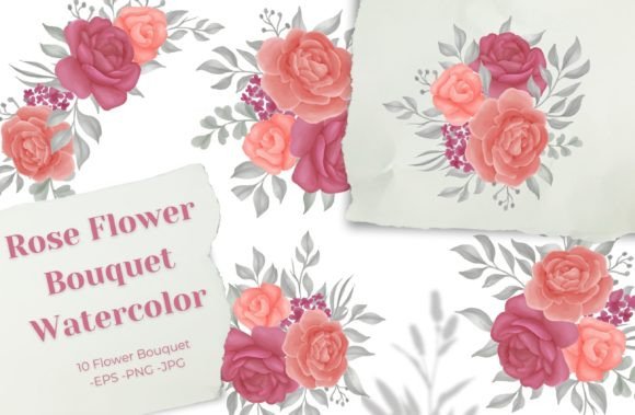 Rose Flower Bouquet Watercolor Set Graphic Illustrations By AzrielMch