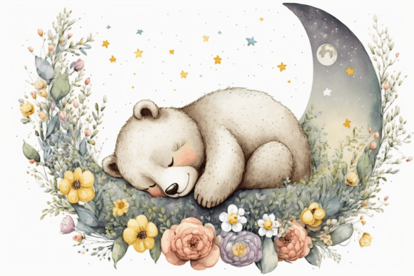 Watercolor Teddy Bear with Flowers 3 Graphic Illustrations By 1xMerch