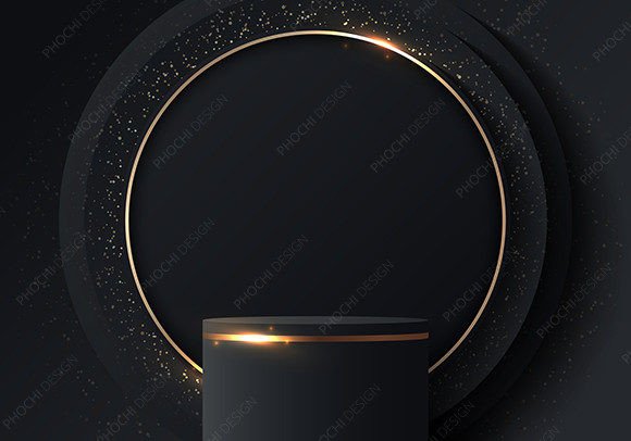 3D Luxury Black Podium Stand Gold Circle Grafik Individuell gestaltete Produktmodelle (Mockups) Von phochi