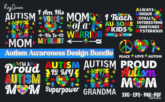 Autism Awareness Design Bundle Graphic Crafts By RajjQueen