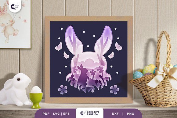 Floral Bunny Easter 3D Shadow Box Paper Easter 3D SVG Craft By Creative Fabrica Crafts