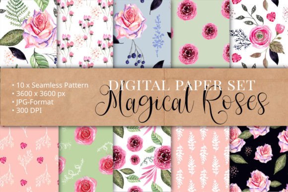 Magical Roses Seamless Pattern Set Graphic Patterns By Papierquarell