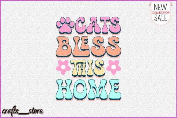 Cats Bless This Home Retro Svg Gráfico Manualidades Por Crafts_Store