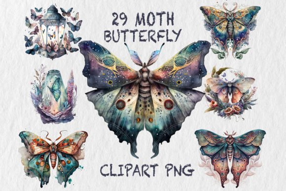 Watercolour Mystical Moth Clipart Bundle Graphic Illustrations By Trach Sublimation